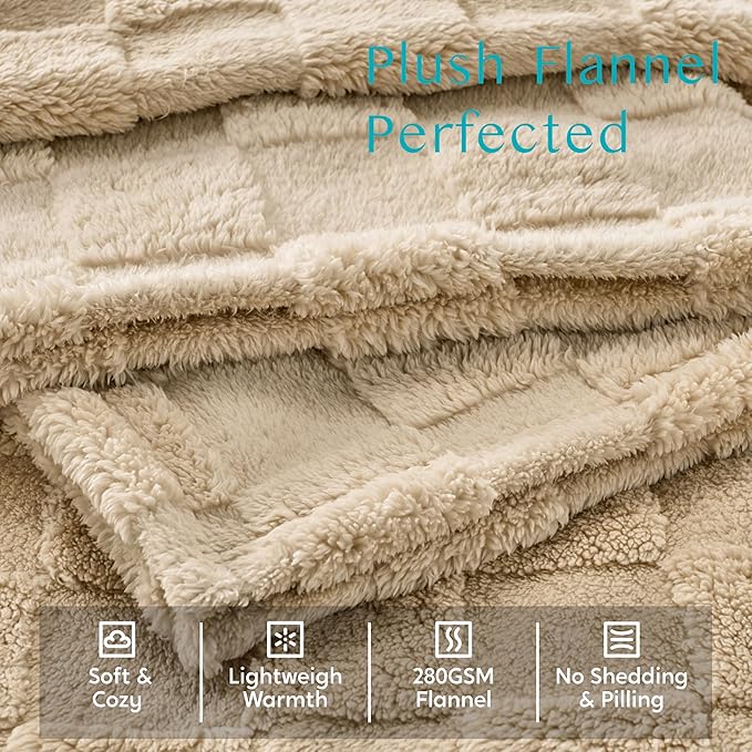 Joiedomi Queen Size Blanket for Bed, Soft Brown Fleece Checkered Blankets Gifts for Women Mom Girls, 280GSM Cozy Cute Soft Throw Home Room Decor Aesthetic Gifts 90x90 Inches