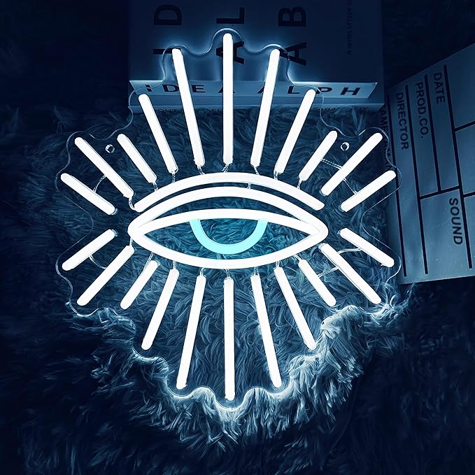 Evil Eyes Neon Signs for Wall Decor, Dimming LED White Goth Eyes Neon Signs,USB Neon Wall Signs for Game Room Bedroom Man Cave Kids Room Party Christmas Gift(11.8x13in)