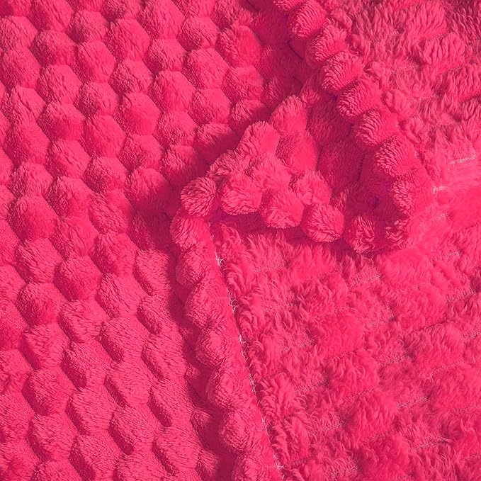 Vessia Flannel Fleece Throw Blanket(50x70 inch), 3D Jacquard Hot Pink Fuzzy and Warm Blanket for Couch,Sofa,Bed,Chair, 300GSM Super Soft Touch Cozy Lightweight Throw for All-Season Home Decor