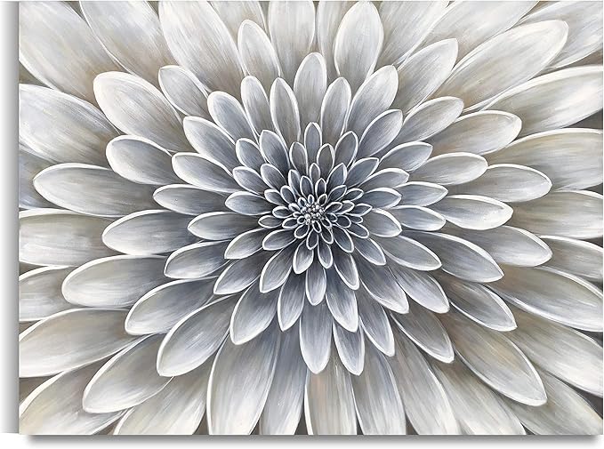 Yihui Arts White Flower Canvas Wall Art - Floral Artwork Print with Embellishment for Calm and Aesthetic Bedroom Decor