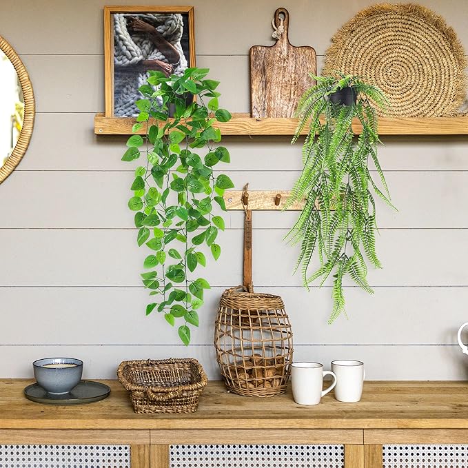 Der Rose 6Pcs Fake Hanging Plants Artificial Vines Faux Hanging Plants Indoor for Bathroom Kitchen Wall Bookshelf Outdoor Decor