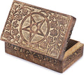 Ajuny Wooden Hand Carved Decorative Jewelry Box with Star Circle Carvings Vintage Keepsake Storage Organizer Travel Treasure Chest Trinket Holder Case Great Gifts 8x5 Inch