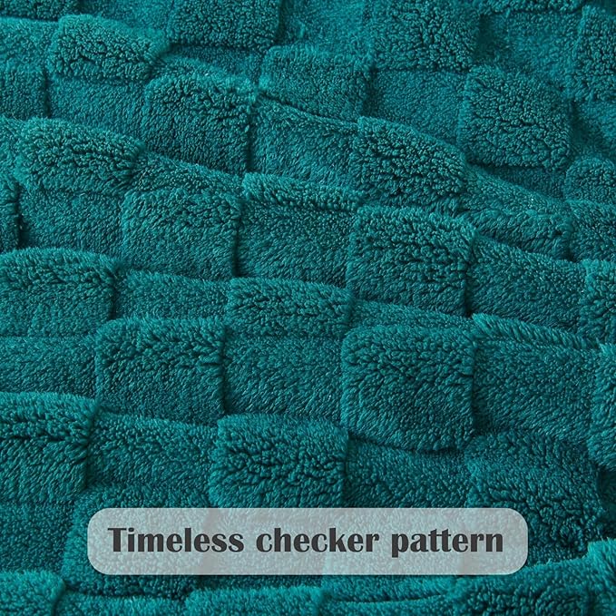 NEWCOSPLAY Super Soft Throw Blanket Dark Teal Premium Silky Flannel Fleece 3D Checkered Lightweight Bed Blanket All Season Use (Dark Teal Checkered, Throw(50"x70"))