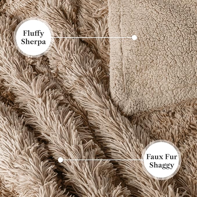 Pavilia Taupe Tan Fluffy Throw Blanket for Couch & Bed, Fuzzy Plush Warm Blanket, Super Soft Thick Faux Fur Sherpa, 60x80