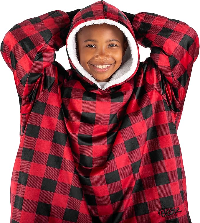 Bare Home Wearable Blanket Hoodie - Soft Plush Sherpa - Warm and Cozy - Oversized Wearable Blanket - Adult & Kid Sizes