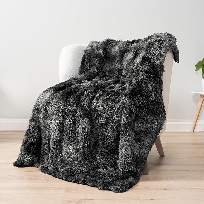 Pavilia Black Fluffy Throw Blanket, Fuzzy Plush Warm Blanket for Couch, Bed, Sofa - Super Soft Thick Faux Fur Sherpa, Tie-Dye, 50x60