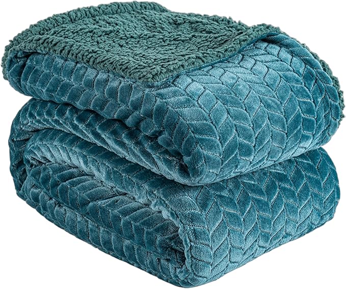 K.Garden Blue Fleece Throw Blanket – Ultra-Soft Flannel Cozy Throw for Adults, Lightweight Leaves Design Fuzzy Blanket for Couch, Sofa, Bed & Office. Warm Plush All-Season Blanket, 90 * 90 Inches