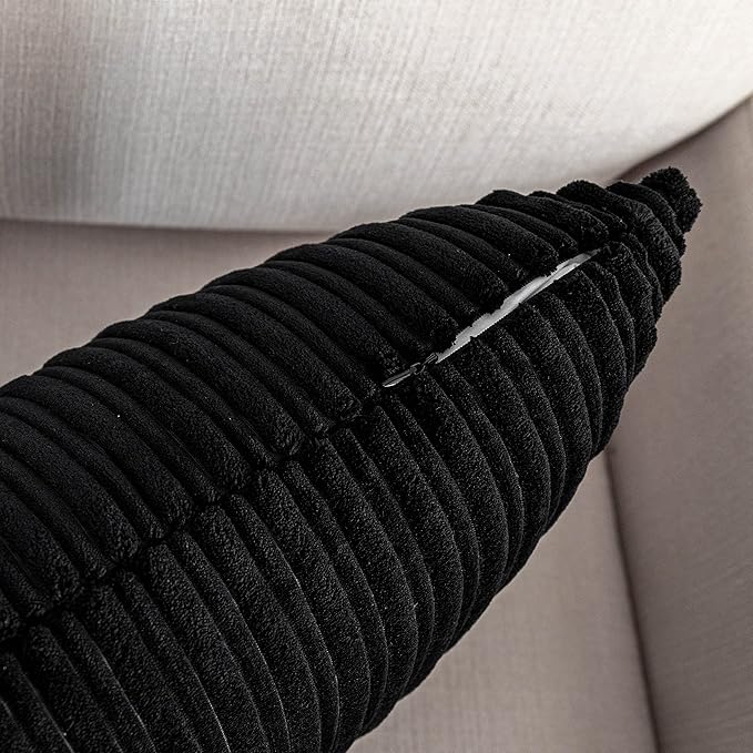 UGASA 14x20 Inch Pillow Cover Pack of 1 Soft Boho Stripe Corduroy Long Rectangular Lumbar Cushion Cover Farmhouse Decorative Throw Pillowcase for Bed, Couch, Sofa, Bedroom, Living Room, Black