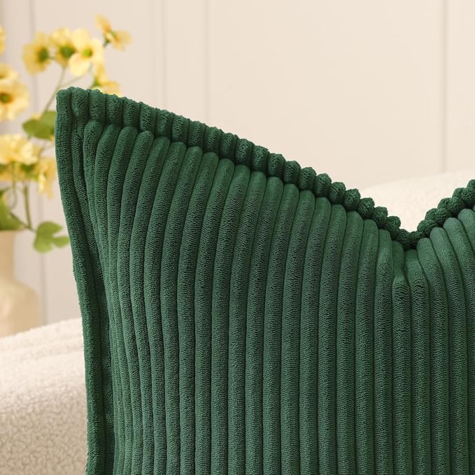 Mecatny Christmas Corduroy Throw Pillow Covers 12x20 Set of 2, Neutral Decorative Soft Boho Lumbar Couch Pillow Covers with Broadside for Sofa Living Room, Christmas Green