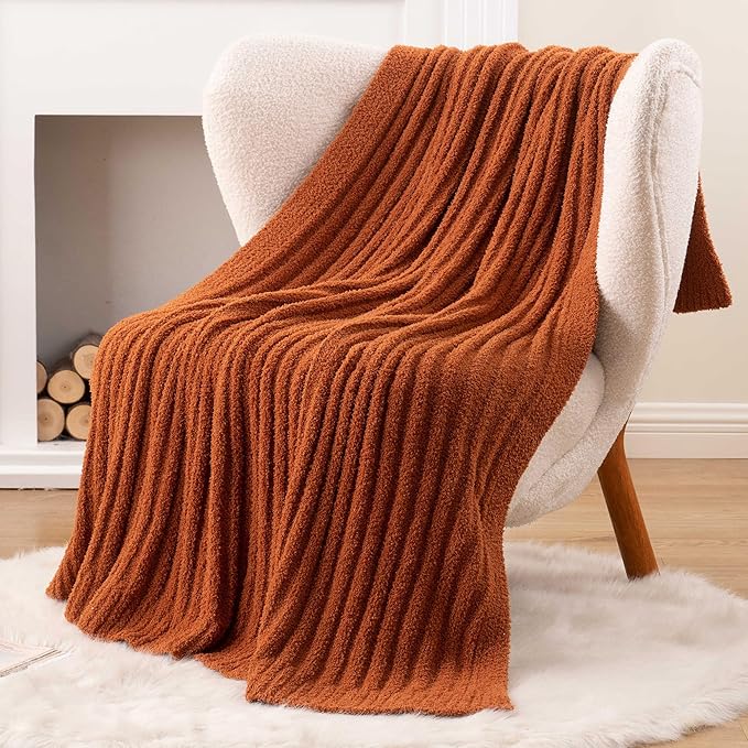 BATTILO Fluffy Soft Throw Blanket for Couch, Knit Fuzzy Plush Caramel Throw Blankets, Cozy Warm Lightweight Blanket for Bed, Sofa, Fall Home Decor, 50"x60"