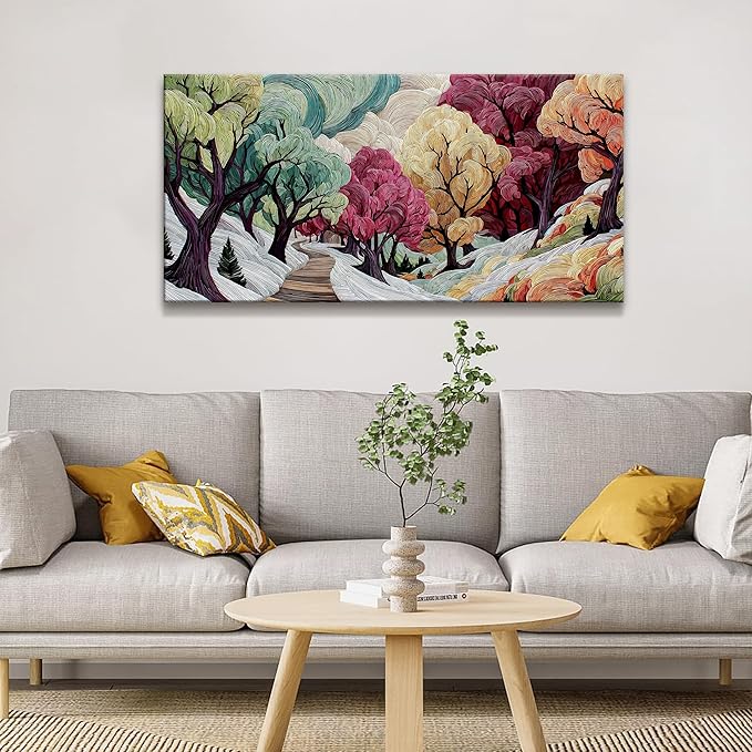 Boho Abstract Wall Art For Living Room Colorful Tree Canvas Art Wall Decor Artwork Prints Painting 20" X 40" Canvas Picture For Bedroom Office Aesthetic Wall Decor Modern Salon Ready to Hang Artwork