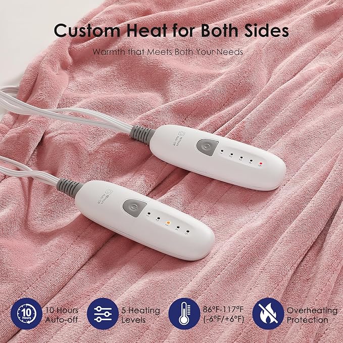 Heated Blanket Full Electric Blanket 72X84in - Fast Heating Blanket for Adults Ultra Soft Flannel Blankets with 5 Heat Levels & 10 Hrs Timer, Machine Washable, Bed Warm Blanket for Winter, Pink