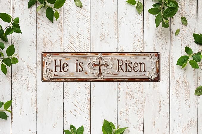 He Is Risen Metal Sign 4x16in Easter Religious Plaque for Church Home Wall Christian Gift