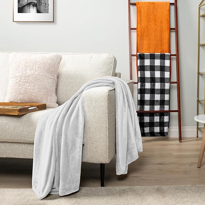 PAVILIA White Fleece Throw Blanket for Couch Twin Size, Super Soft Fuzzy Flannel Throw for Sofa, Luxury Plush Microfiber Blanket Twin Bed, Home Decorative Velvet Gift Blanket, 60x80