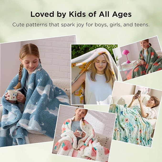 Bedsure Dog Throw Blanket - Vintage Cute Soft Throw for Girls Boys Teens Kids as Gifts, GentleSoft Fleece Cozy Fuzzy Home Decor Animal Pattern Blankets for Couch Bed Camping, Green, 50x60