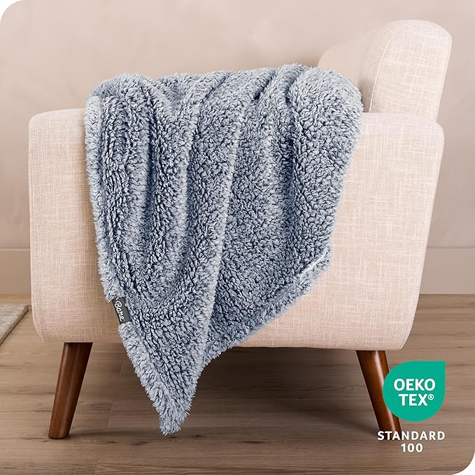 Bare Home Faux Shearling Blanket - Full/Queen Size - Blanket for Bed, Sofa, Couch, Camping, Travel, and Gifts - Warm & Lightweight - Fluffy & Soft (Full/Queen, Tipped Dark Blue)