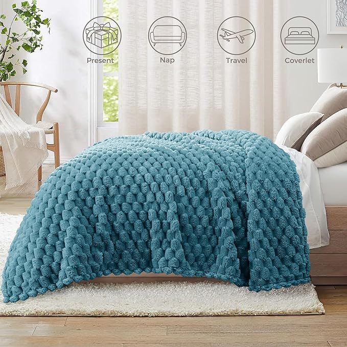 Whale Flotilla Twin Size Blanket for Bed with Jacquard Pattern, Fuzzy Soft Cozy Exquisite Blankets for All Season, Warm and Fluffy, 60x80 Inch, Slate Blue