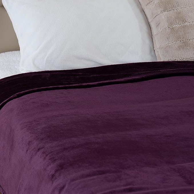 Berkshire Blanket Classic VelvetLoft® Solid Bed Blanket, King Size Bed Blanket, Lightweight Soft Fuzzy Plush Blanket for Bed and Couch, Eggplant Purple, 90x108 Inches