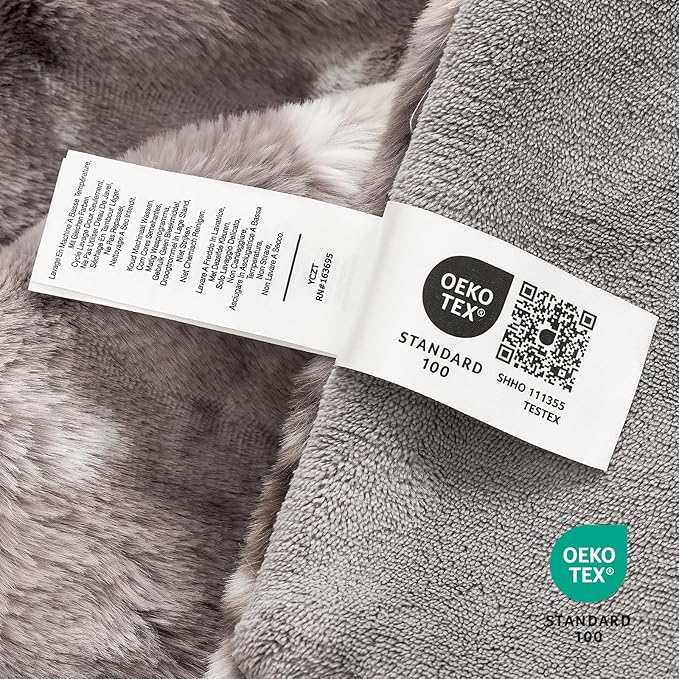 Cozy Bliss Deluxe Striped Rabbit Faux Fur Throw Blanket, Soft Fluffy Warm Plush Blanket for Winter, Modern Homr Decor, Tie-dye Grey 60"x80"