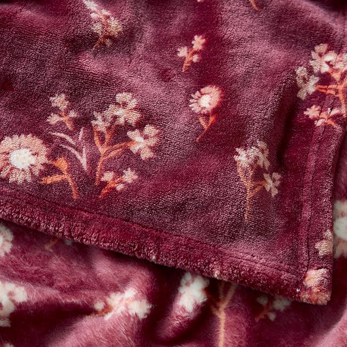 Lucky Brand Daisy Red Floral 90"X90" Cozy Plush Blanket - Premium Microfiber Throw for Luxurious Comfort and Style Full/Queen Size