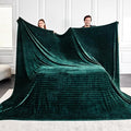 Extra Large 120x120 Inch Giant Soft Cozy Fleece Blanket, Huge Oversized Seamless King 3D Jacquard Decorative California King Blanket for Bed, Couch, Travel - Striped Forest Green