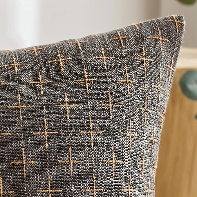 MIULEE Pack of 2 Decorative Burlap Linen Throw Pillow Covers Modern Farmhouse Vintage Pillowcase Rustic Woven Textured Cushion Cover for Sofa Couch Bed 20x20 Inch Dark Grey