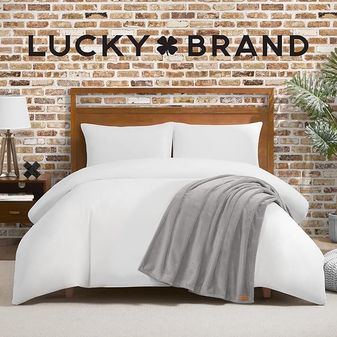 Lucky Brand Solid Plush 50"x70" Throw Blanket, Glacier Gray - Soft, Cozy, and Timeless Comfort