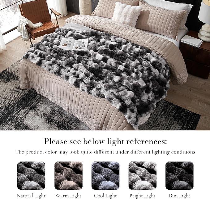 Amélie Home Faux Fur Throw Blanket, Ultra Soft Fuzzy Plush Bubble Blanket for Couch, Bed & Living Room, 60"x80", Tie-dye Black