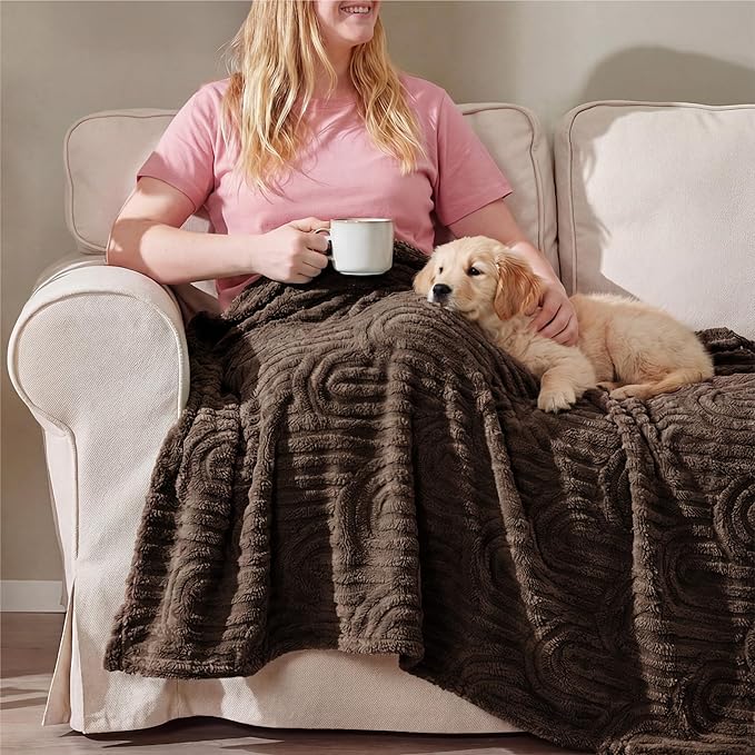 Bedsure GentleSoft Brown Throw Blanket for Couch - Super Soft & Cozy Summer Blankets for Women, Fluffy Fleece Throw for Girls, for Women, Ideal for Room, Home Decor, Dark Brown, 50x60 Inches