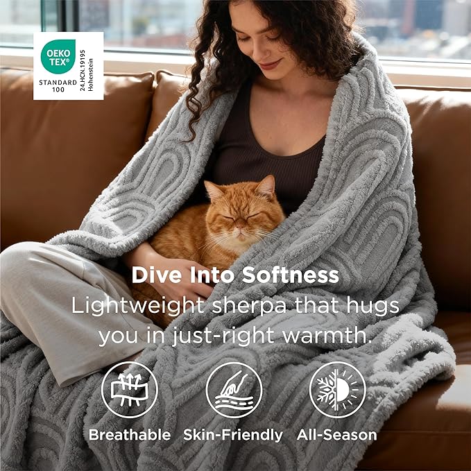 Bedsure GentleSoft Light Grey Throw Blanket for Couch - Super Soft & Cozy Summer Blankets for Women, Fluffy Fleece Throw for Girls, for Women Men, Ideal for Room, Home Decor, 50x60 Inches
