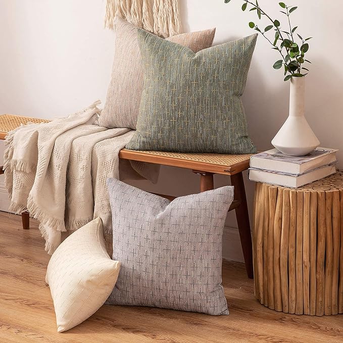 MIULEE Pack of 2 Decorative Burlap Linen Throw Pillow Covers Modern Farmhouse Pillowcases Rustic Woven Textured Cushion Cover for Sofa Couch Bed 24x24 Inch Khaki