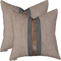 BOYSUM Set of 2 Leather Throw Pillow Covers Cotton Linen Decor Patchwork Pillow Cover Faux Leather Pillows Cover for Couch Sofa Living Room Bedroom,Coffee 16"x16"