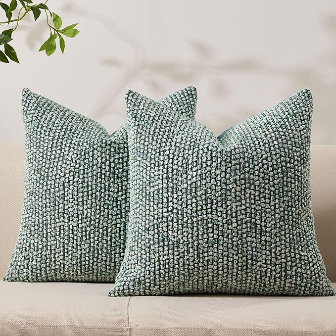 Allorry Decorative Couch Throw Pillow Covers 18x18 Set of 2 Green Striped Soft Wool Pillow Covers Neutral Textured Boho Cushion Covers for Modern Farmhouse Sofa Bedroom Living Room Decor SY012-D18