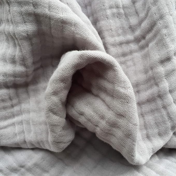 KyraHome 100% Organic Cotton Blanket 90"x90" Queen Muslin Blankets for Adults, Bed, Plant Dyed, Breathable Gauze Bedspread, Coverlet, All Season, Light Grey