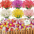 MACTING 36 Bundles Artificial Flowers for Outdoors UV Resistant Fake Flowers Faux Plastic Plants No Fade for Planters Window Patio Porch Home Garden Indoor Outside Spring Decorations(Mix Color-1)