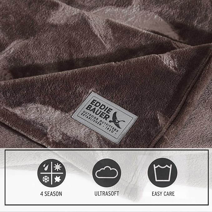 Eddie Bauer - Throw Blanket, Ultra-Soft & Embossed Plush Bedding, Blanket for Couch & Bed (Geese Dark Brown, 50" x 70")