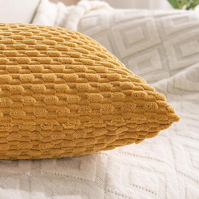 Set of 4 Mustard Yellow Decorative Throw Pillow Covers 26x26 Inch Corduroy Pillow Covers for Bed Couch Sofa Living Room Soft Square Cushion Cases