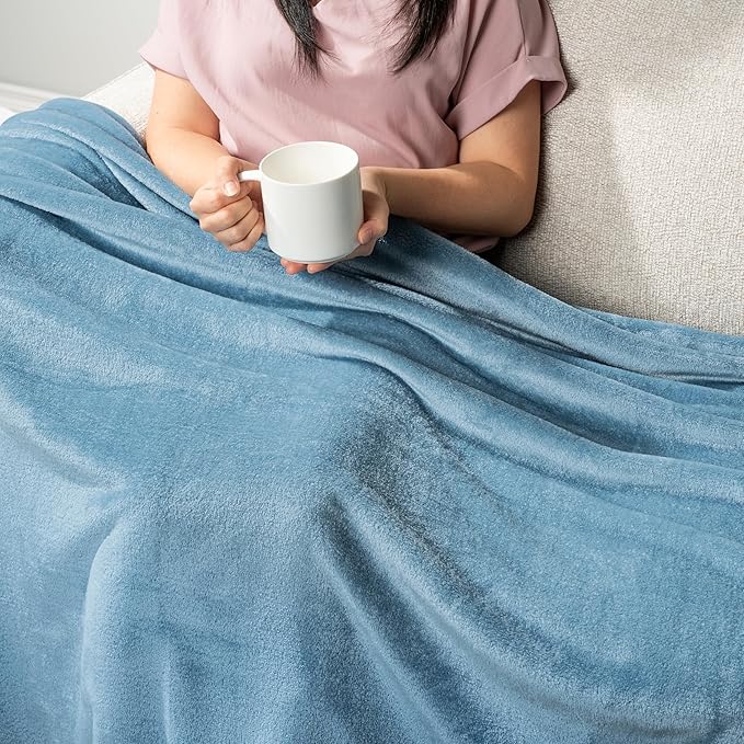 PAVILIA Fleece Blanket Throw Twin Size | Super Soft, Plush, Luxury Flannel Throw | Lightweight Microfiber Blanket for Sofa Couch Bed (Dusty Blue, 60x80 inches)