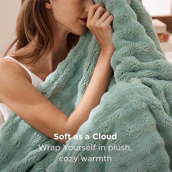 Bedsure 3D Fleece Bubble Blanket for Couch - GentleSoft Green Twin Blanket for Sofa Bed Room Decor - Luxury Soft Cozy Gifts for Women, Lightweight, All Seasons, Sage Green, 60"×80"