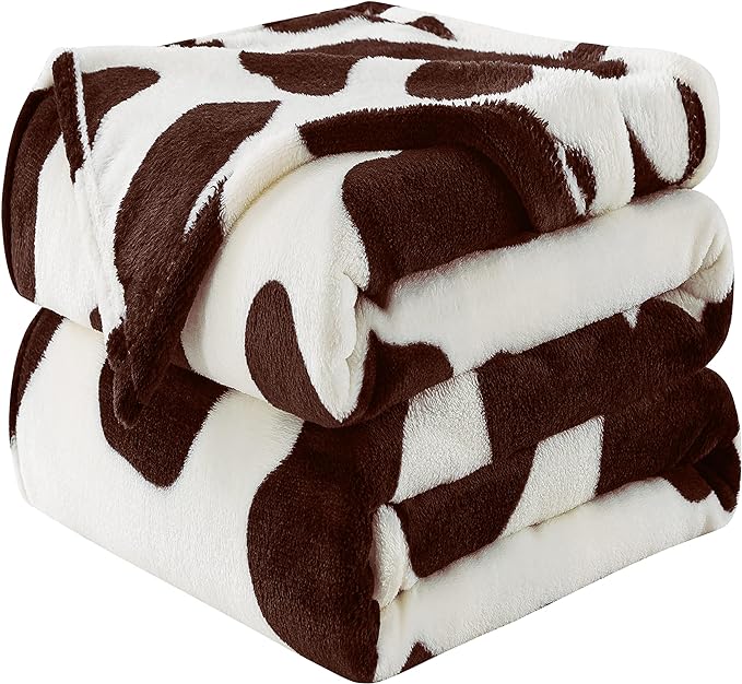 Fleece Cow Print Blanket King Size for All Season - Premium Lightweight Anti-Static Super Soft Cozy Plush Cow Blankets for King/Calking Bed,90" x 108"(Brown Cow)