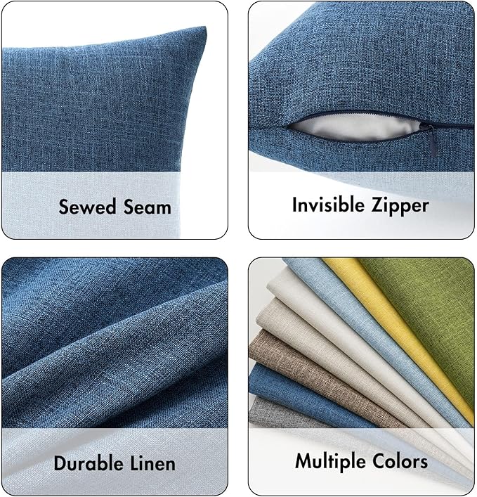 MIULEE 26x26 Inch Euro Linen Burlap Pillow Covers, Set of 2 Large Square Farmhouse Boho Decorative Pillows - Blue Home Decor for King Bed, Sofa, Couch, Bedroom,Livingroom