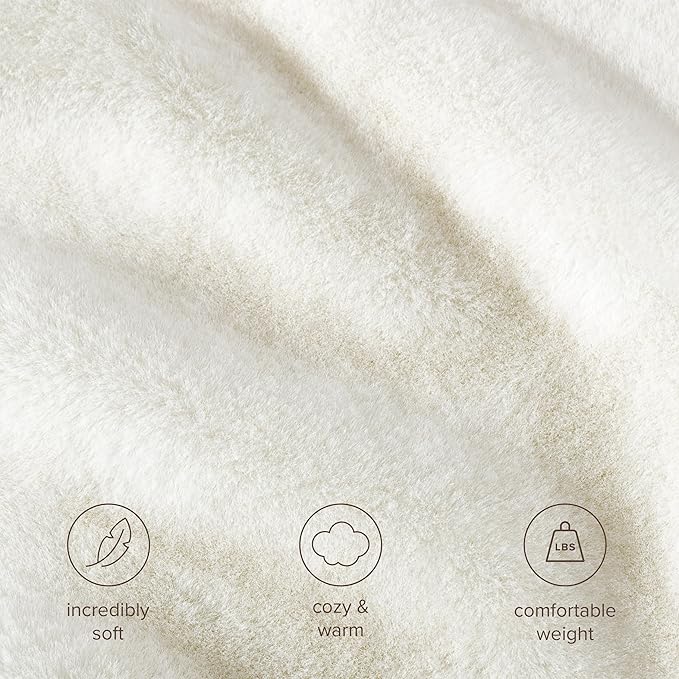Bare Home Faux Fur Throw Blanket - Ultra-Soft Luxurious - Cozy Warm Blanket for Couch, Sofa, Chair, Bed - Fuzzy Fluffy Super Soft - Decorative Bed Blanket, 60x47 inches (White)