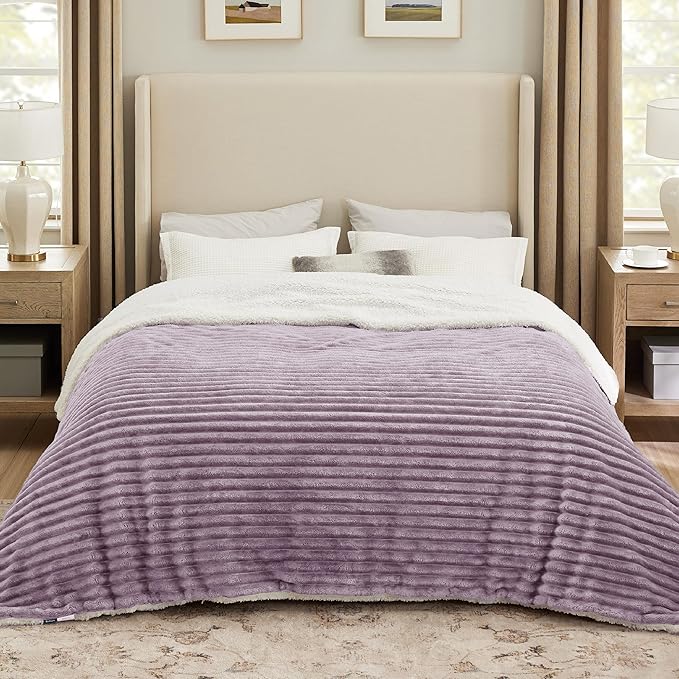 Bedsure Sherpa Blanket King Size for Bed - Super Soft, Cozy Fleece Thick Warm Blanket for Winter, GentleSoft Home Room Decor, Purple, 108x90 Inches