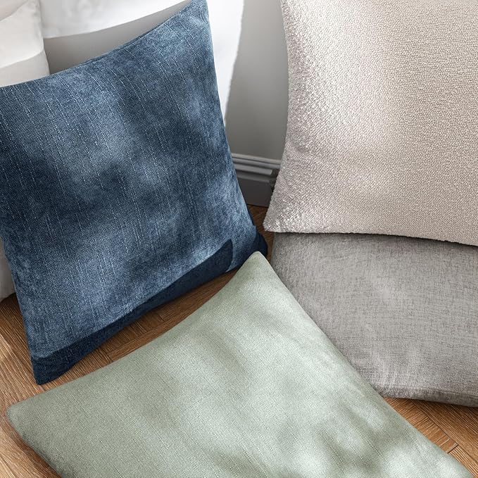 MIULEE Pack of 2 Decorative Throw Pillow Covers Soft Chenille Throw Pillows Solid Textured Cushion Covers for Couch Sofa Bedroom Living Room 20x20 Inch, Smoke Blue