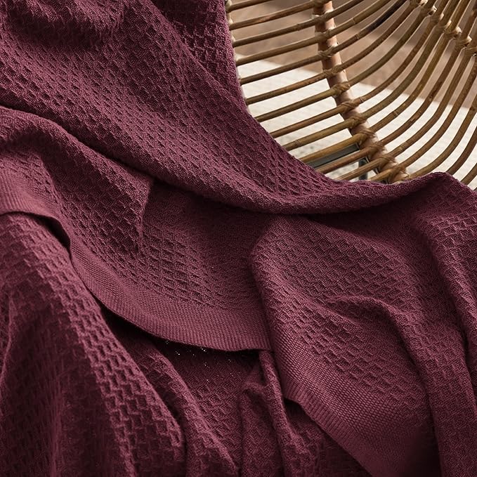 Bedsure Gentlesoft 100% Cotton Blanket King Size for Bed - Breathable and Soft for Spring Summer, Thick Cozy Waffle Weave Blanket Gifts for Women, Burgundy, 104x90 inches
