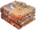Boho Throw Blanket for Bed Couch 50" x 60", 100% Organic Cotton Skin-Friendly Ultra Soft Quilt Orange Throw - Floral Rustic Room Decor Luxury Reversible Blanket for Sofa Chair and Gift