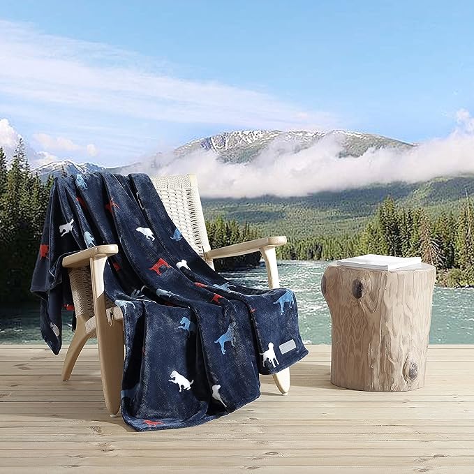 Eddie Bauer - Throw Blanket, Ultra-Soft & Reversible Plush Bedding, Blanket for Couch & Bed (Buddy The Dog Blue, 50" x 70")