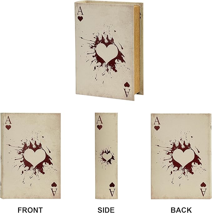 PACOLO Decorative Book Boxes, Faux Wood cover Storage for Hidden Jewelry, Money, and Cash (Ace of Hearts)