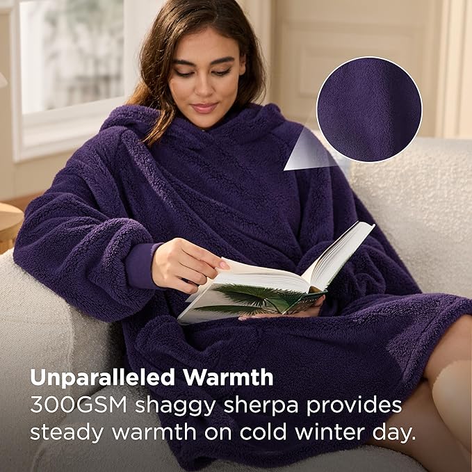Bedsure Blanket Hoodie, Wearable Blanket Hoodie as Mothers Day, Birthday Gifts for Mom Women Men, Warm Cozy Giant Hoodie Blanket Sweatshirt Present for Mom Wife GF Men Adult, Dark Purple, Standard