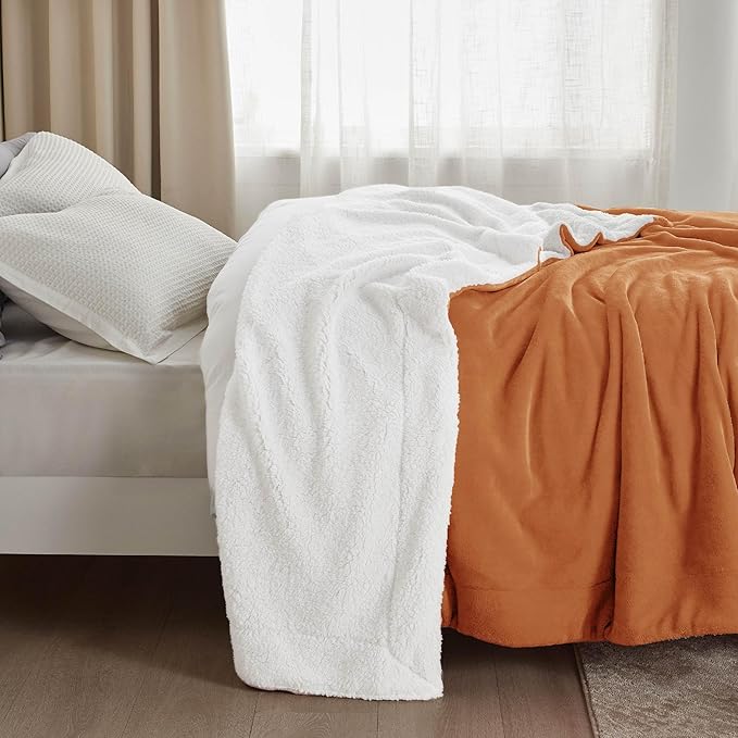 Bedsure GentleSoft Sherpa Fleece Blankets King Size for Bed, Non-Heated, Thick and Warm Throw for Women and Men, Soft Fuzzy Plush King Blanket for Winter, Burnt Orange, 108x90 Inches